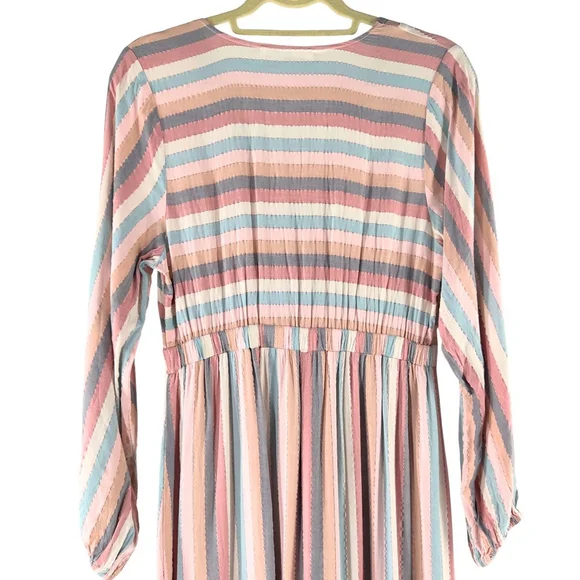SELF CONTRAST Sophia Elegant MAXI DRESS Romantic Boho STRIPE RAINBOW WOMENS S - Picture 8 of 10